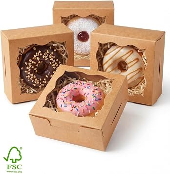 Gcardist 200Pcs Brown Bakery Box with Window 10.16 x 10.16 x 6.35cm Macaron Boxes Small Donut Pastry Boxes for Party Mini Cookie Boxes(4x4x2.5 Inch)