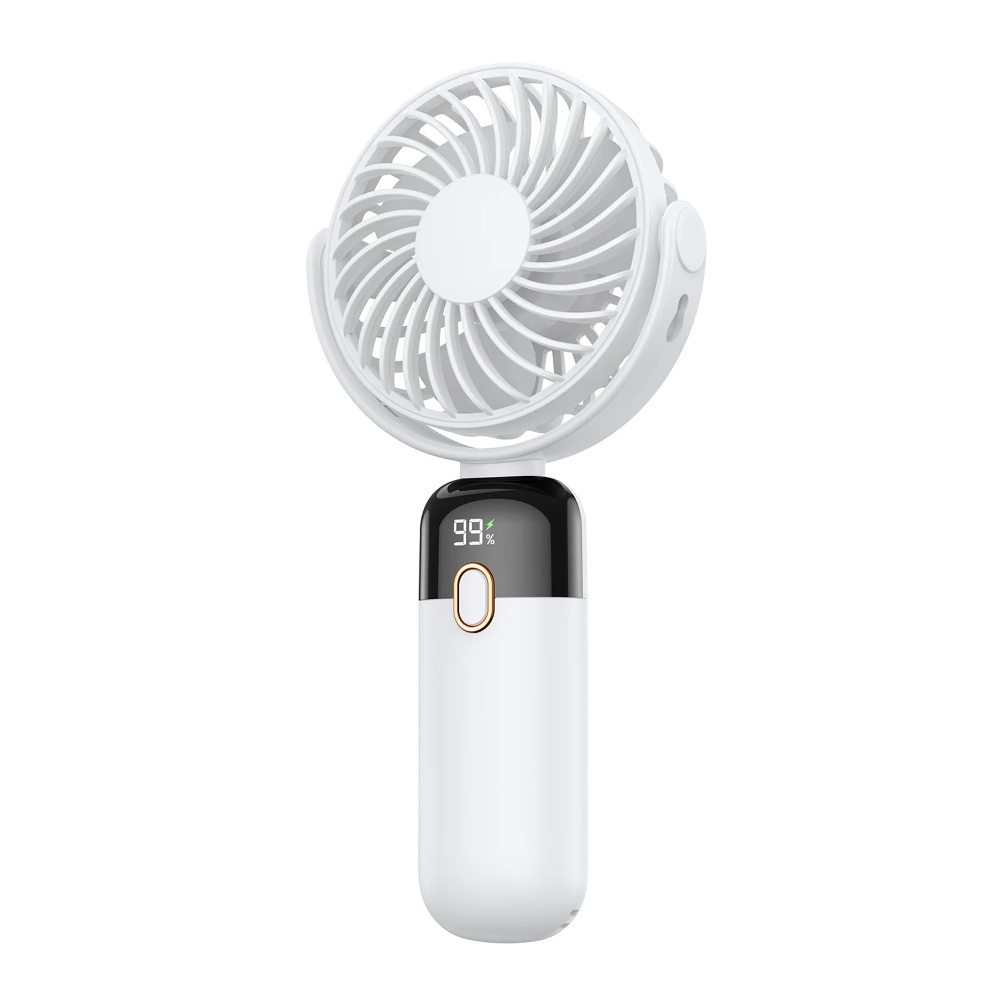 Warmco K70 Taşınabilir Şarjlı El Vantilatörü 2400mAh 360° Döner Başlıklı Standlı Dijital Ekranlı Soğutucu Fan Beyaz