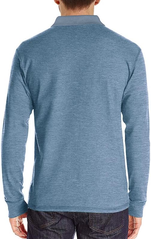 Men's Casual Long Sleeve Polo Shirts Button Classic Cotton Shirt Work Collared Stylish Golf Shirt with Pocket - Image 2