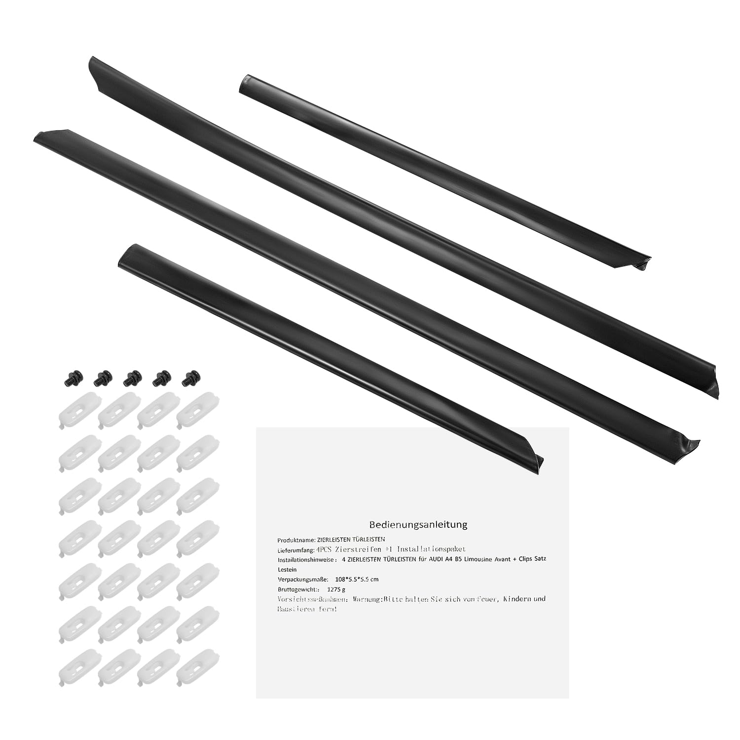 4X Zierleisten Türleisten + Clips Satz Kompatibel mit Audi A4 B5 Avant A4 8D 1995-2001, 8D0853959B01C 8D0853960B01C 8D0853969B01C