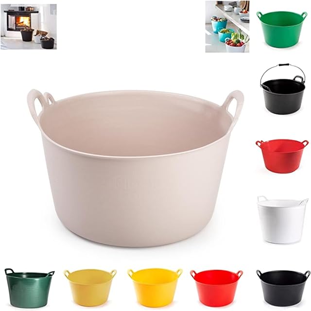 26L Heavy Duty Plastic Flexi Tub Home Garden Flexible Storage Bucket Laundry Toys Kitchen Bucket, Rubble Container, 2-Handled Recycled Tub (Pink Flexi Tub)