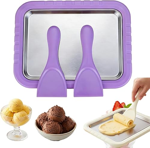 Miniatura 8 de Kit de máquina para hacer helado enrollado, nueva placa de congelación de acero inoxidable 2026 con 2 raspadores, bandeja para helado frito DIY para