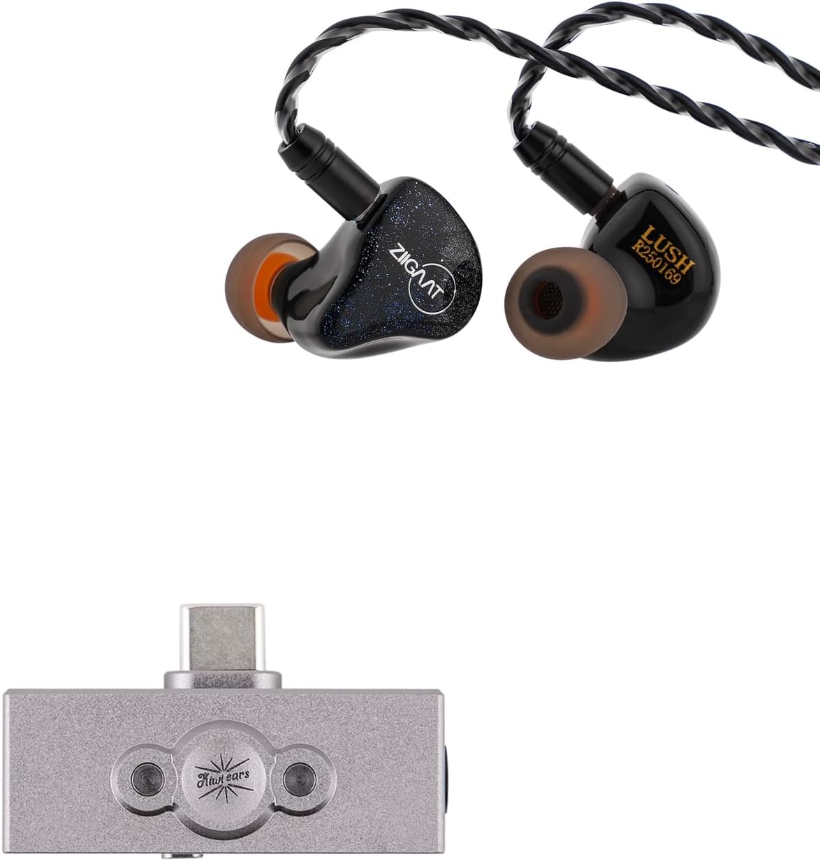 Linsoul ZiiGaat Lush in Ear Monitor, 1DD+4BA Hybrid Earphone IEM, Studio Monitor Tunning Wired Earbuds with Detachable Cable (Silver Blue) + Kiwi Ears Allegro Pro Upgraded IEM Earphone DAC/AMP