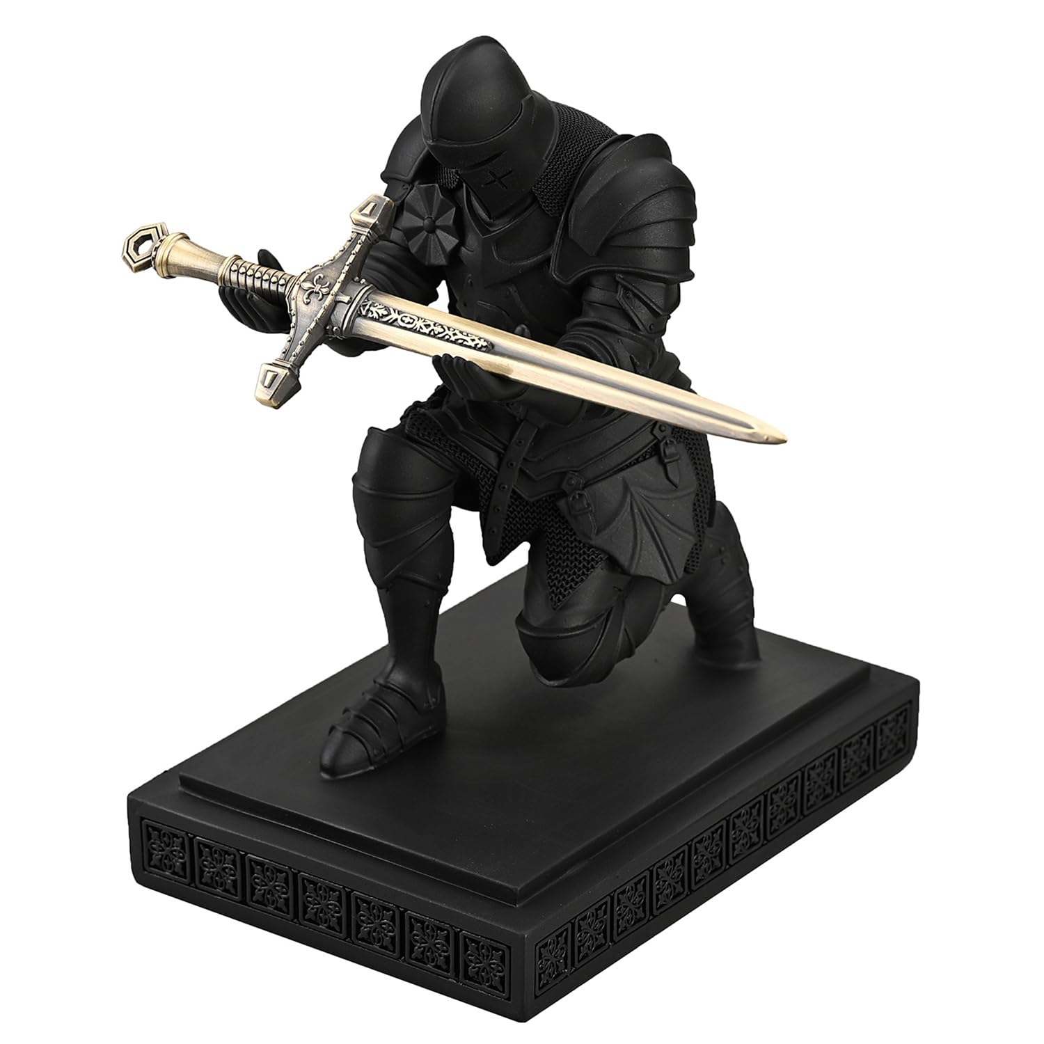 Amoysanli Medieval Armored Warrior Knight Pen Holder Desk Organizers and Accessories Resin Pencil Holder Paperweight as Gift with a Cool Letter Opener for Desk (Black) — image 1