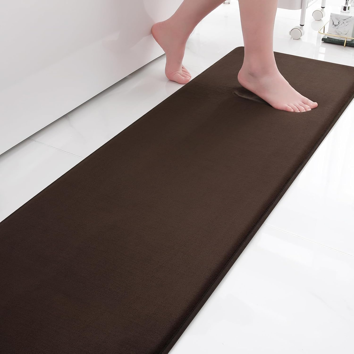 NTBAY Bath Mat Runner Long Narrow Bathroom Rug Memory Foam Microfiber Bathroom Carpet Non Slip Soft Absorbent Washable Bathrug, Brown - 16" x 47"