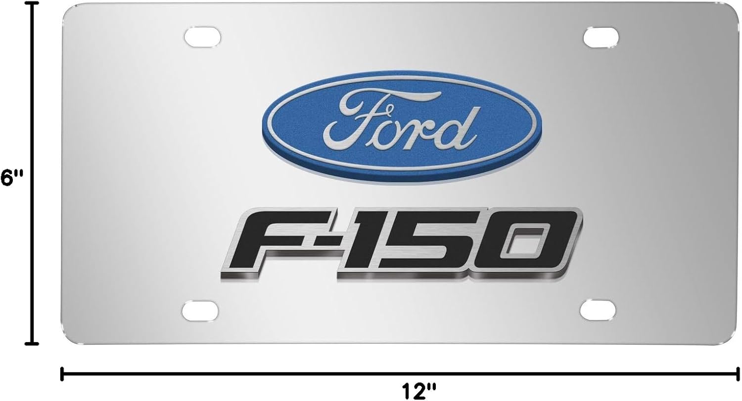 iPick Image for Ford F-150 2008 to 2014 3D Dual Logo Mirror Chrome Stainless Steel License Plate - Official Licensed