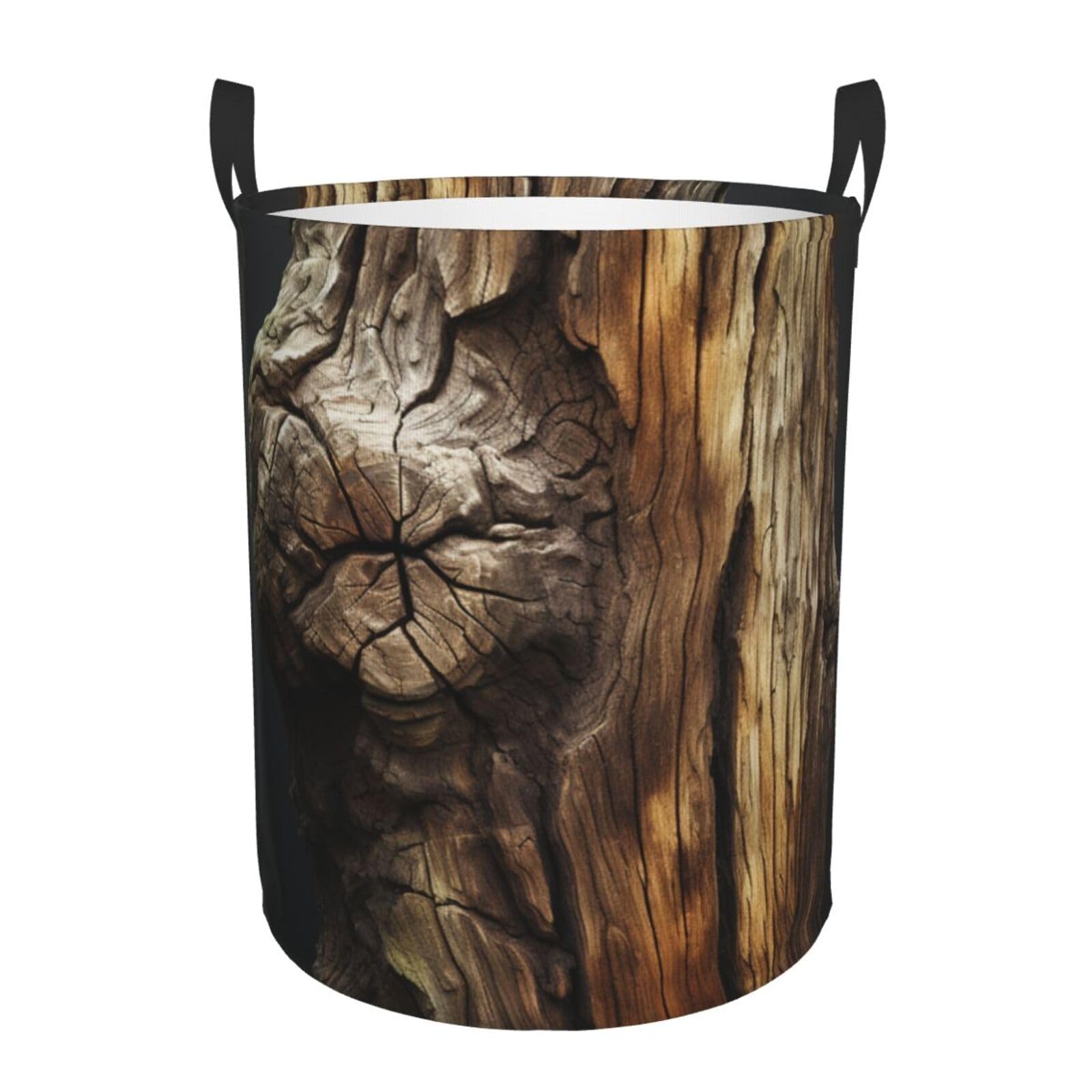 Grand panier à linge pliable avec poignées et motif écorce de bois naturel