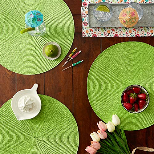Dii Classic Woven Tabletop Collection, Indoor/Outdoor Placemat Set, Round, 15" Diameter, Lime, 6 Piece #TOP3