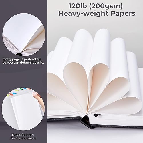 Miniatura 2 de Ohuhu Cuadernos de dibujo artísticos, 7.4 x 10 pulgadas, tamaño de papel grande, 120 libras, papeles de dibujo de 200 GSM, 78 hojas156 páginas,