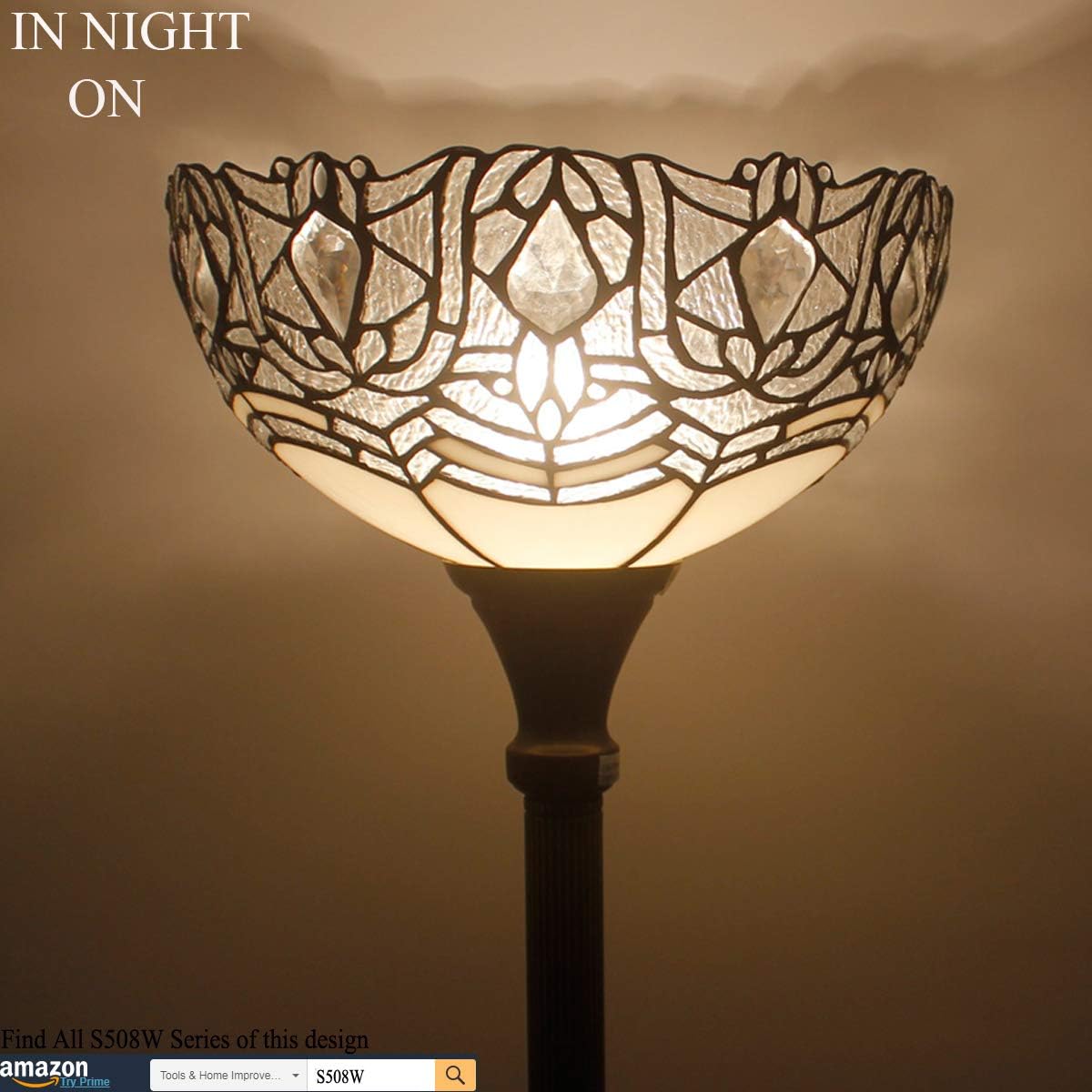 Free Shipping 🛒 Tiffany Floor Lamp Torchiere Uplight Industrial Bronze Pole Vintage Boho White Bend Stained Glass Retro Standing Corner Bright Torch Light 66 Tall Living Room Kids Bedroom Farmhouse Office WERFACTORY