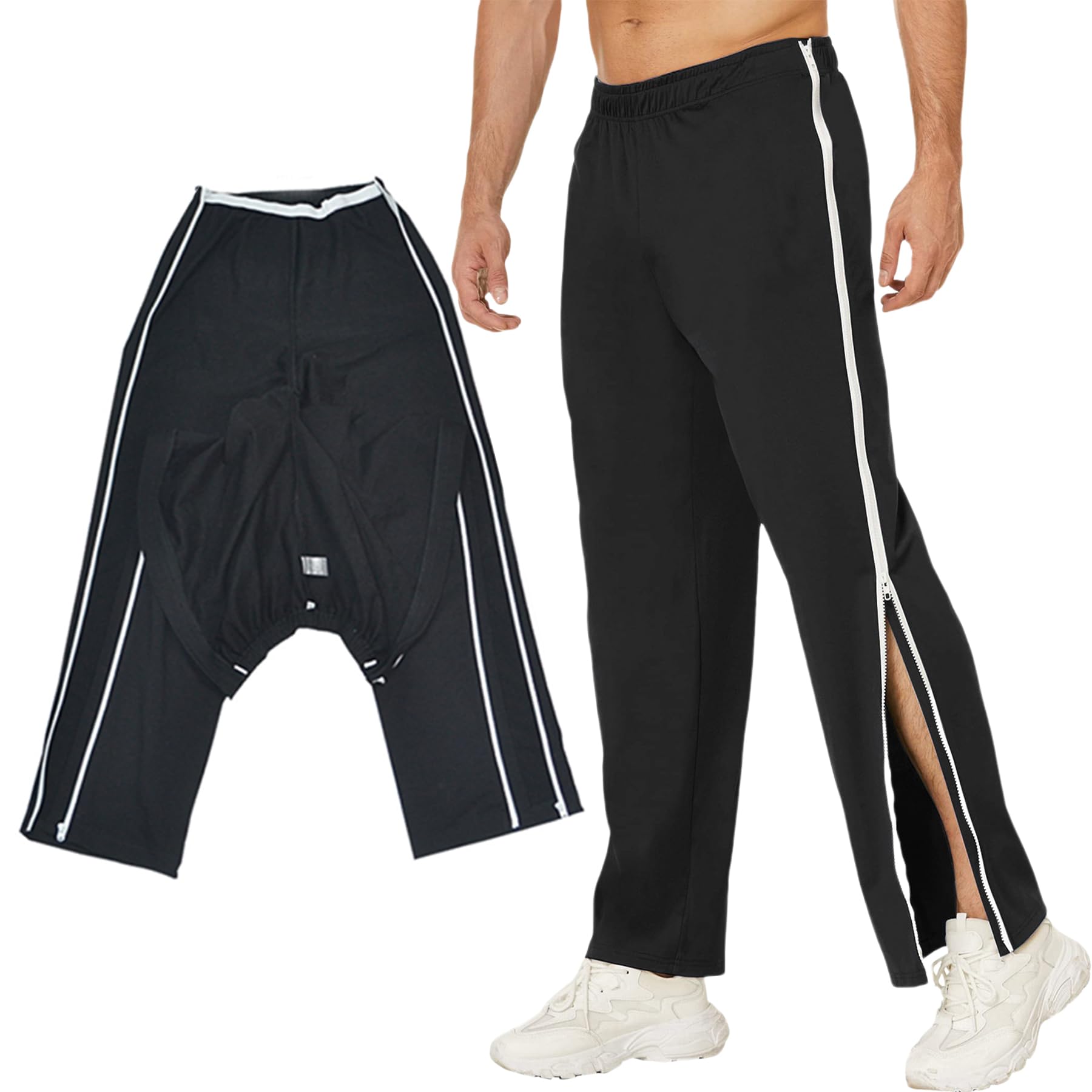 AUSTYLCO Tear Away Pants for Men Two Side Zippers Sweatpants for Basketball Knee/Leg Post-Surgery/Fracture