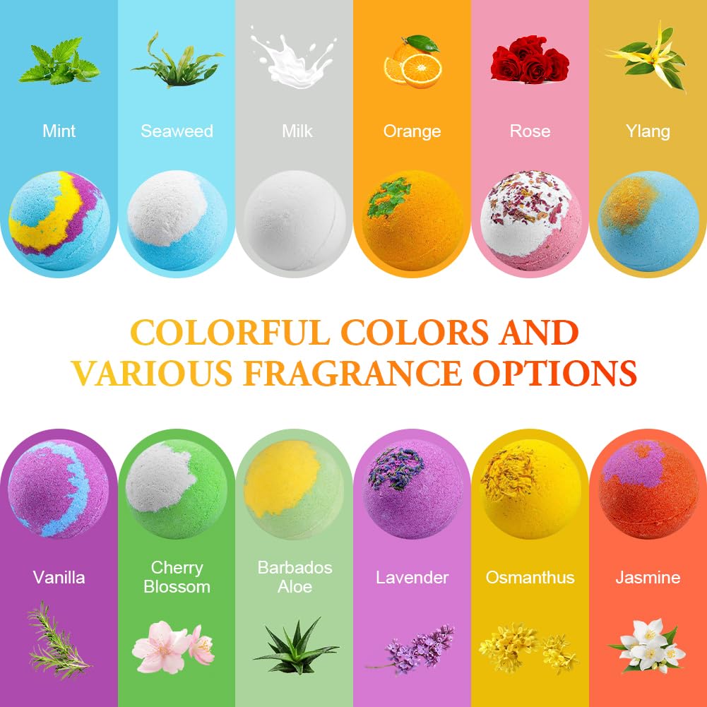 LOPHE Bombe da Bagno, 12 Pezzi Bomba da Bagno Set Bombe da Doccia Naturali e Biologiche, Bombe Bagno Profumate Bath Bomb Gift Set, Regalo Natale/Compleanno/Relax Donna, Mamma