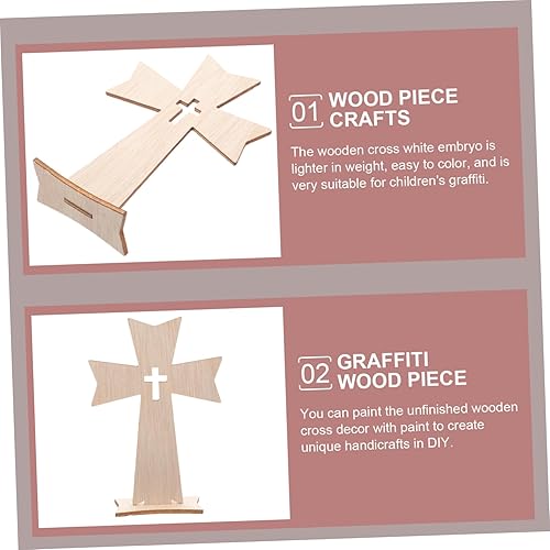 Miniatura 8 de BESPORTBLE Juego de 30 cruces de madera católicas para manualidades, centros de mesa de bautismo para mesas, cruz de pie de madera rústica para