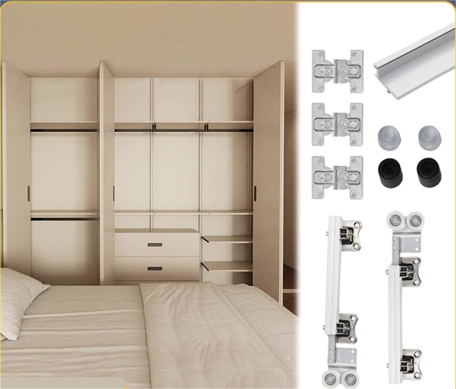 Barn Door Sliding Kit, Metal Folding Sliding Door Overhead Track No Bottom Rail Hanging Pulley Hardware for Cabinet Wardrobe Closet(B)