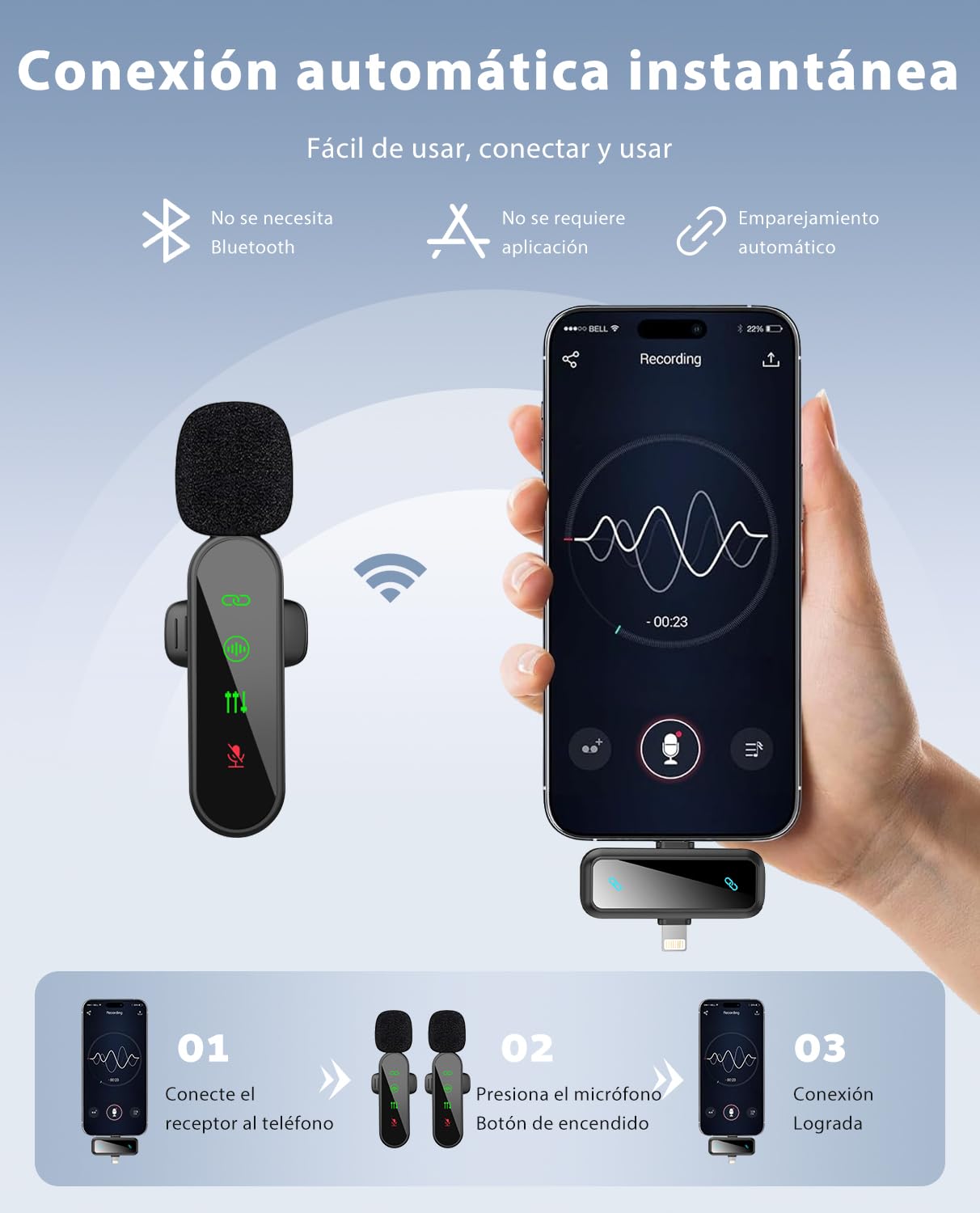 Micrófono lavalier inalámbrico iPad, teléfonos Android, micrófono Mini para grabación de vídeo, TikTok, vlog, Youtube, micrófono con Clip Plug-Play (Paquete de 2)