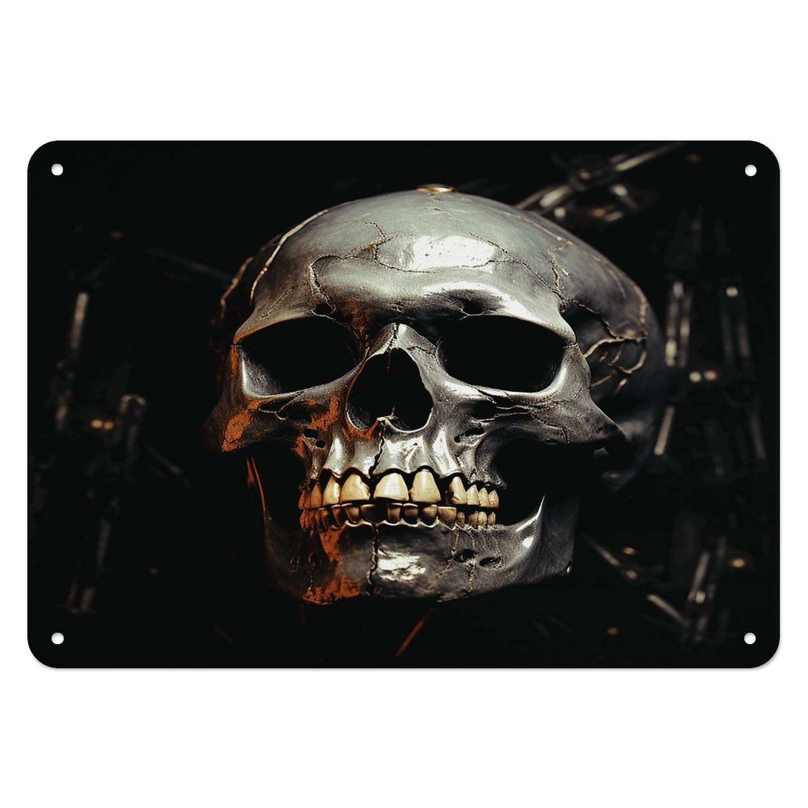 Fodpand Style Eerie Scary Skull Retro Vintage Metal Tin Sign,Wall Art Decor Garden Plaque Poster For Bedrooms Yard Bars Pubs Patios Porches 7.9X5.5 Inch