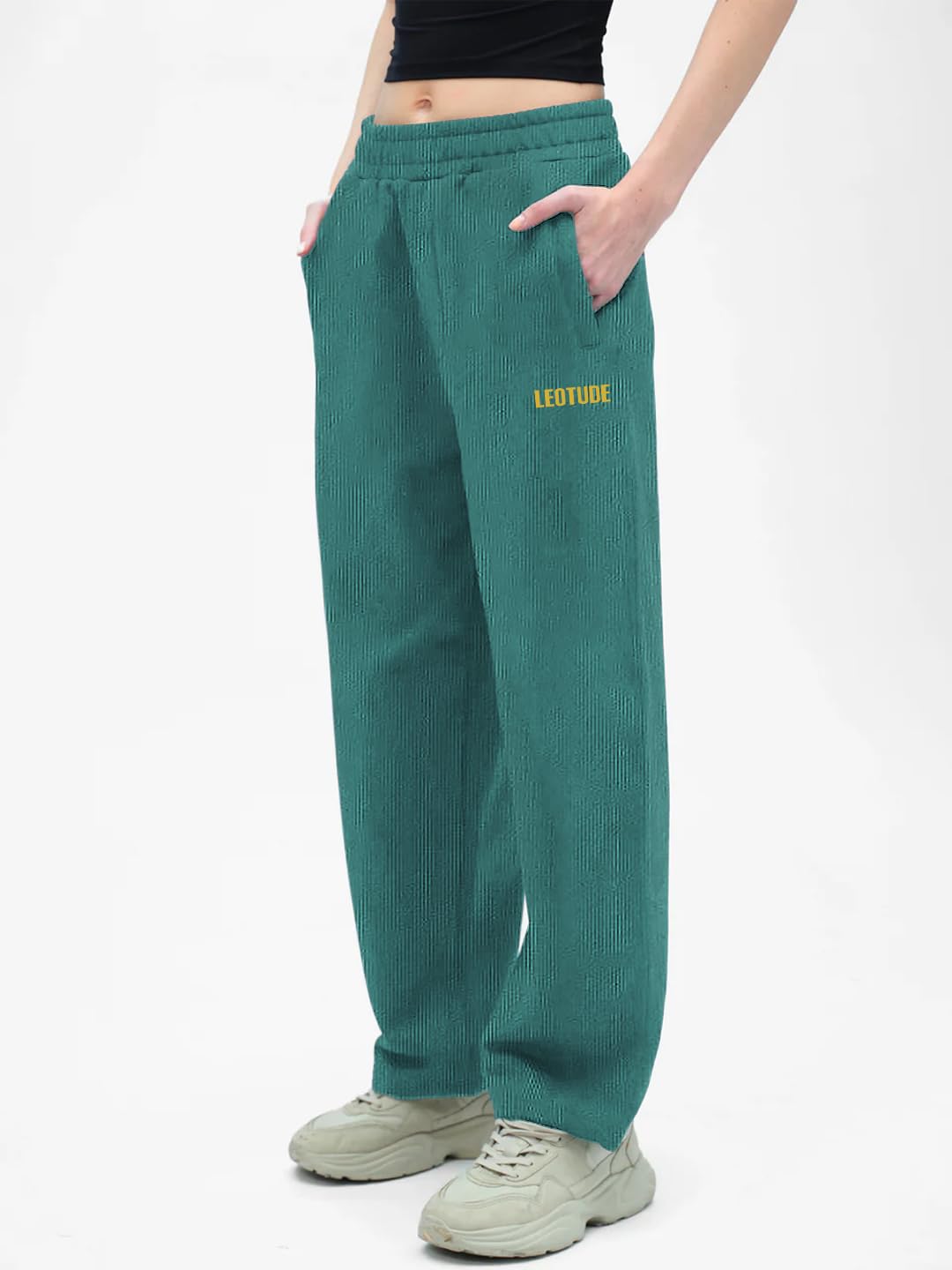 leotude Solid Women Green Track Pants Material Cottonblend-picture-54