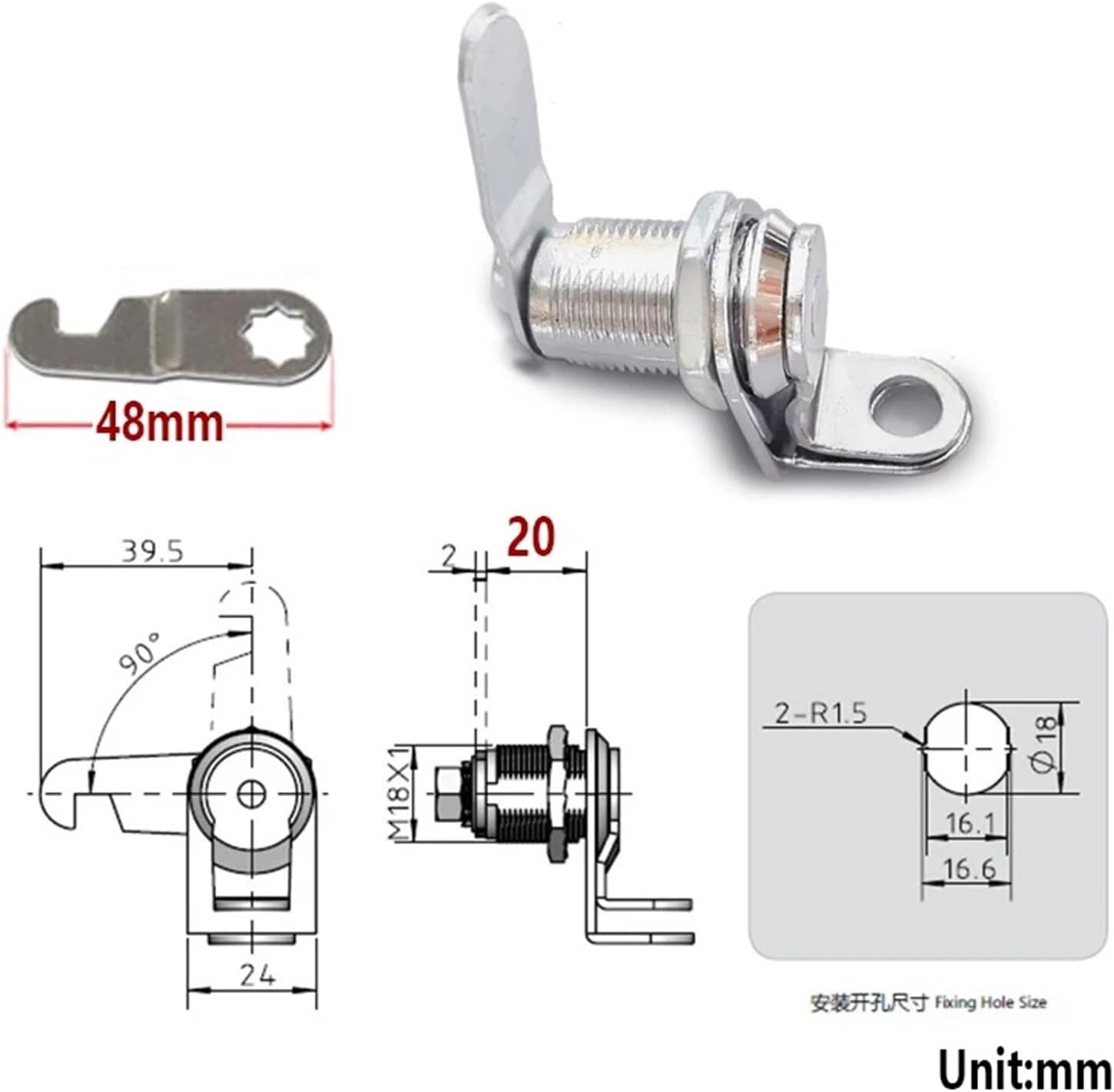 Cabinet Cam Lock Use Padlock School Gym Locker Mailbox Storage Box Electronical Wardrobe MS579 I 1Pcs(20mm)