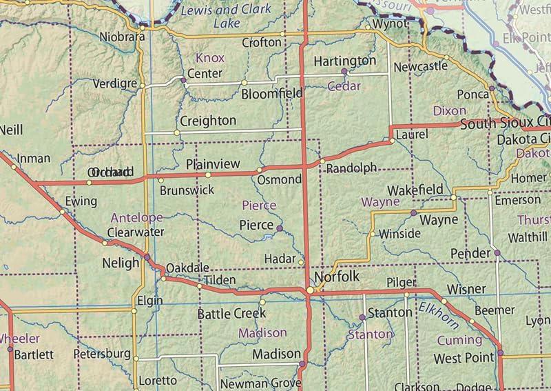 Nebraska State Physical Map - 16.5 x 30.2 Inches - Paper Laminated