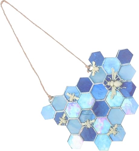 Gadpiparty 1 adorno de panal de abeja colgante de cristal de colmena de abeja, decoración de abeja, figura de cristal de miel, vitral, decoración