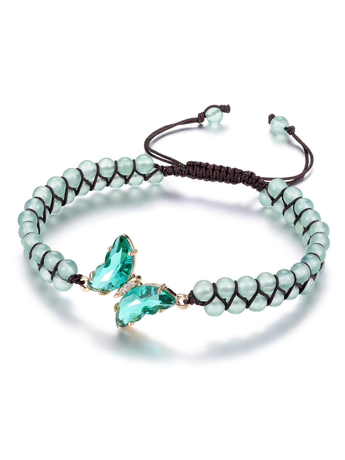 LLXYWJ Bracciale con Farfalla di curativo, Regali di Gioielli per Le Donne, Braccialetto con Perline a Doppio Strato Regolabile con Pietre preziose Naturali per Le Donne, Le Ragazze, la Mamma, Il