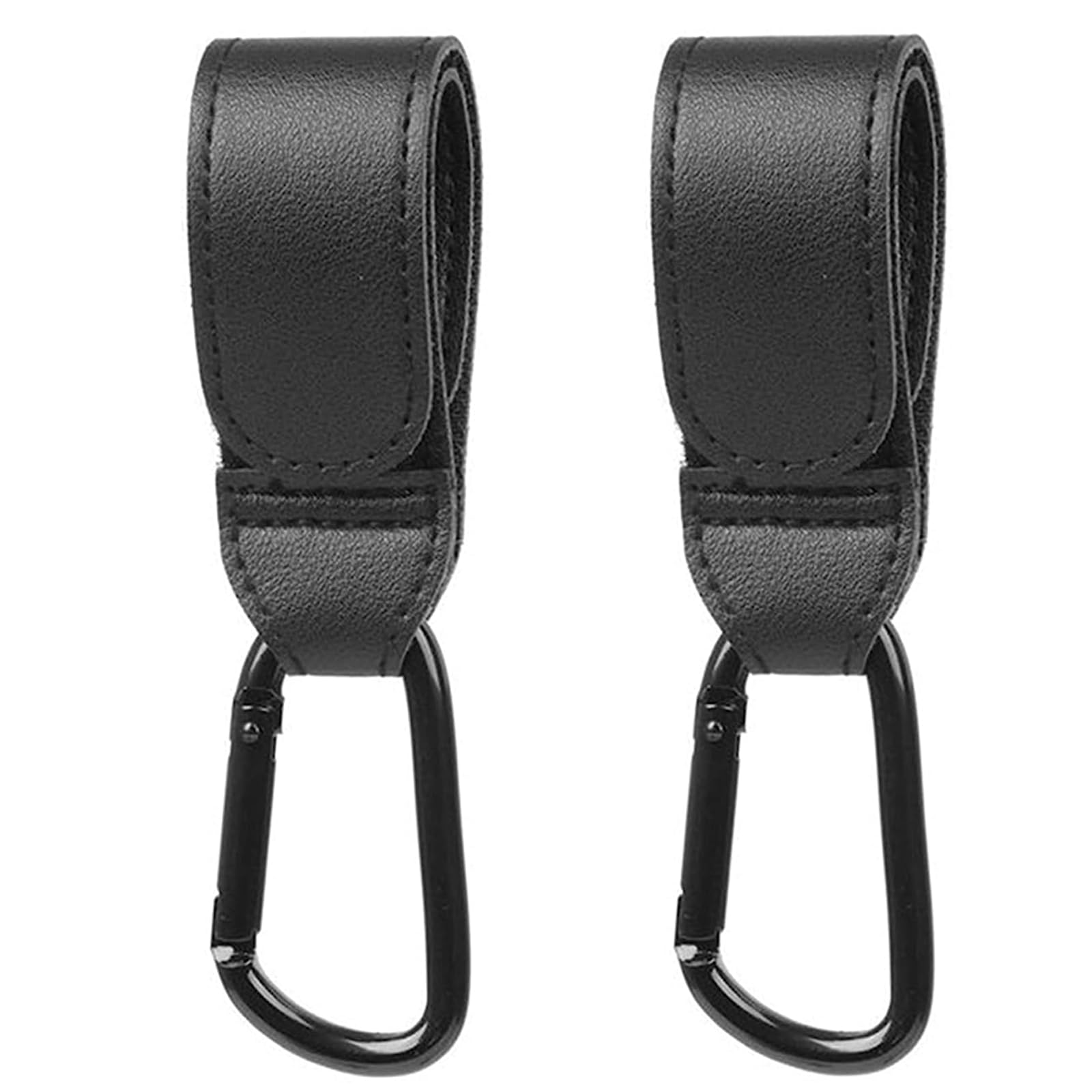 2 Pcs Stroller Hooks for Hanging Diaper Bag, Premium Leather Universal Stroller Clips for Diaper Bags Grocery Shopping Bags, Black