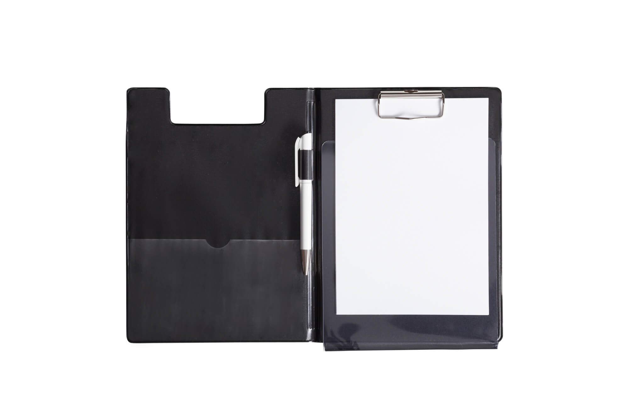 Maul Carpeta portapapeles con cubierta de aluminio y protección anticopia, DIN A5 alto, bolsillo interior, ancho de sujeción de 8 mm, negro, 2339790