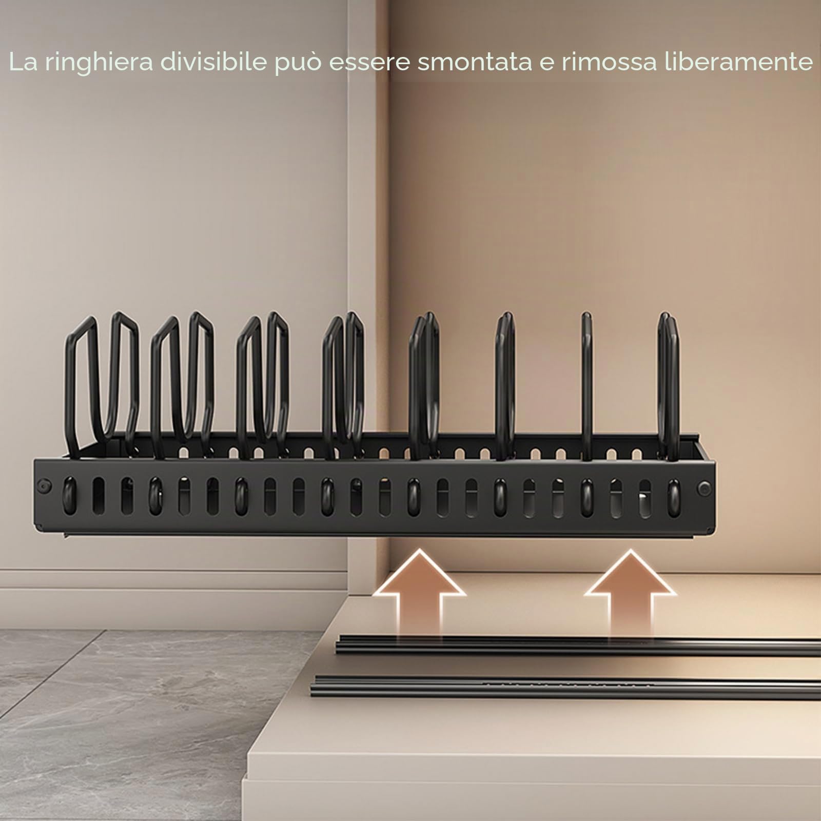 Porta Coperchi Pentole, Espandibile Porta Coperchi Pentole con 8 Scomparti Regolabili, Organizer Coperchi Pentole e Padelle per Cucina, Nero