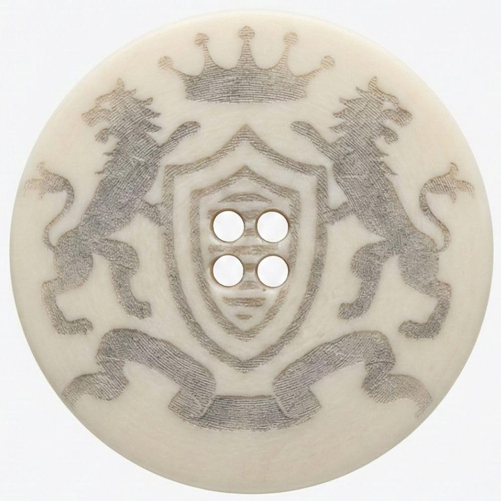 Ivory Heraldic Lions Hard-Wearing 4-Hole Buttons 25mm 10 Pack