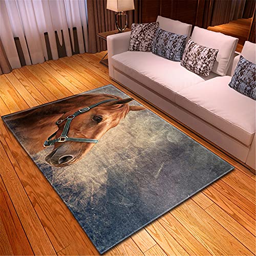 Chickwin Alfombras Salon Modernas Grandes, 3D Estampado Caballo Alfombra Suave Rectángulo Antideslizantes Lavables para Decorativa Habitacion Dormitorio Comedor (Caballo marrón Retro,60x90cm) Cover