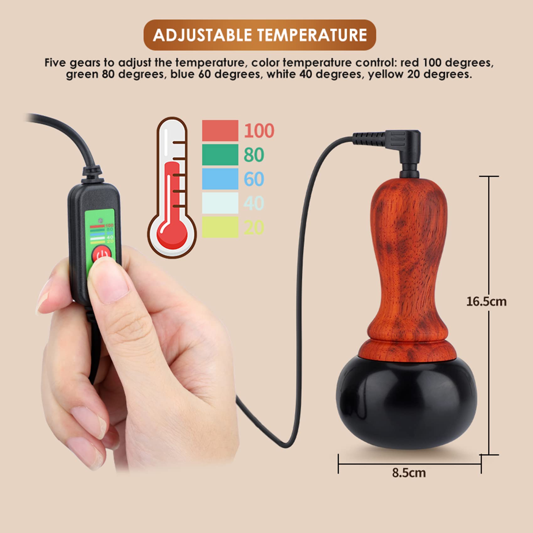 Masajeador eléctrico de Piedra Caliente Gua Sha, Piedra Natural GuaSha para raspar la Espalda, Masaje Facial para el Cuello, relajar los músculos, Cuidado de la Piel, SPA,Marrón