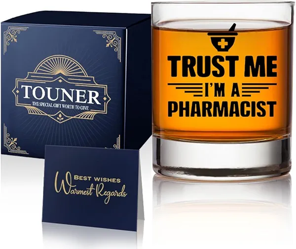 TOUNER Trust Me I'm A Pharmacist Whiskey Glass, Funny Birthday Gift for Pharmacy Technician, Funny gift For Nurse, Doctor, Coworkers, Nurse Week Gifts, Retirement Gift