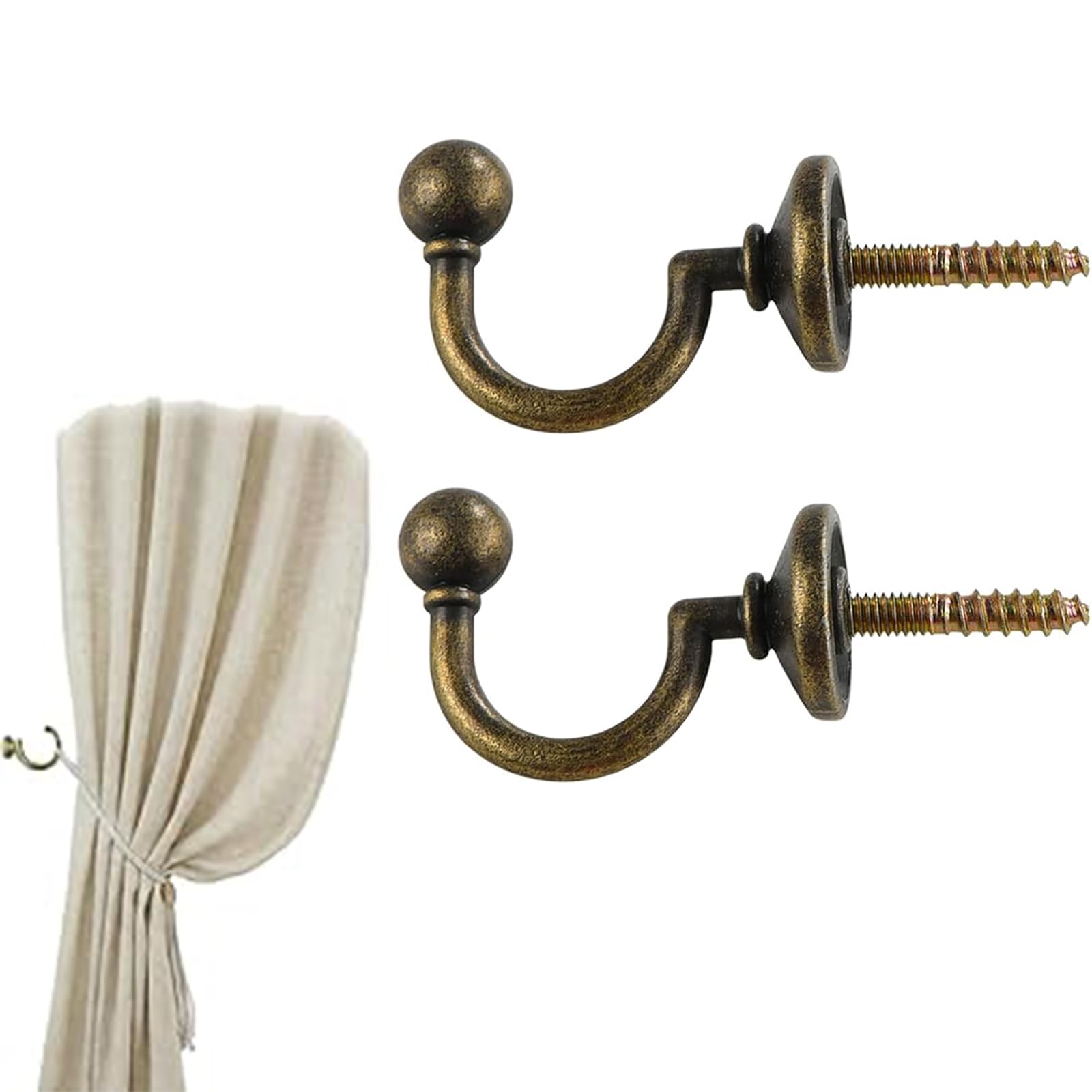 2 Pcs Curtain Tie Backs Hooks, Vintage Wall Ceiling Screw Hanger Hook, U Shaped Curtain Hooks, for Home Fixing Clothes Hangers Curtains Cabinets, Bathroom, Outdoor Hanging