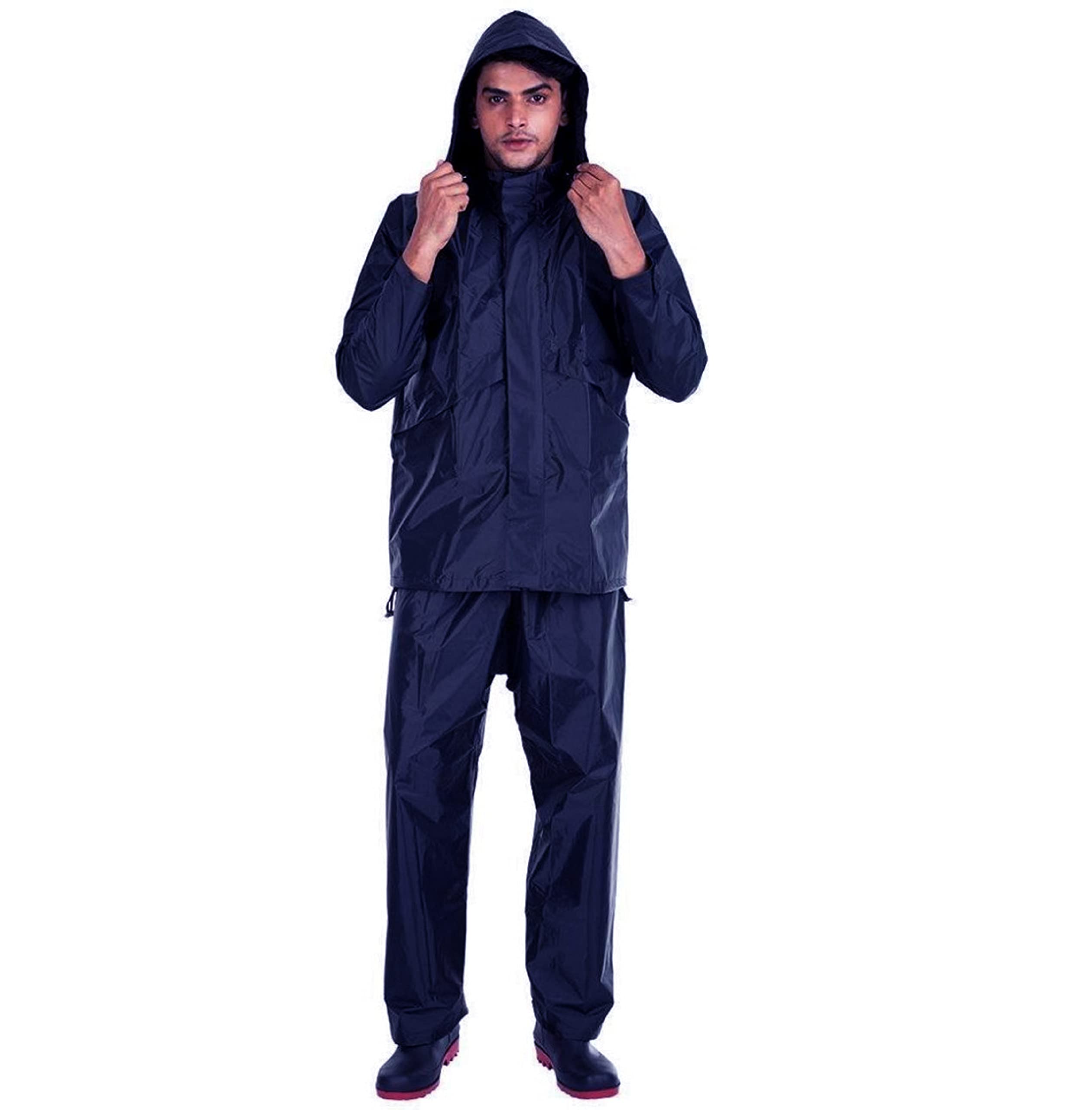 Men's Rider Solid Raincoat Rainsuit Pant style with Jacket (Black & Blue)-image-14