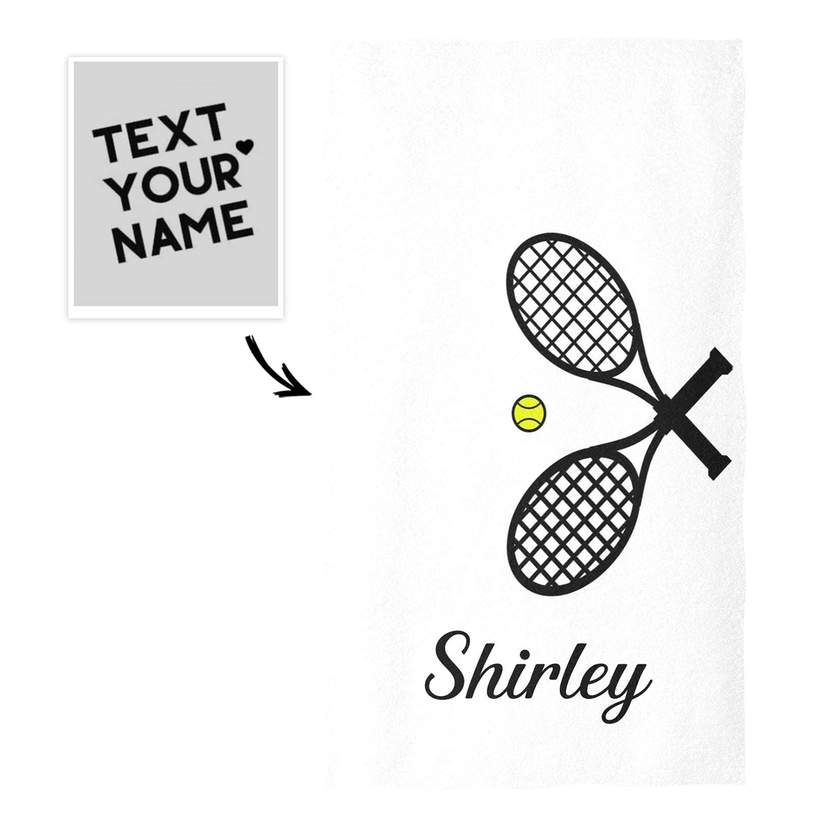 CUXWEOT Custom Personalized Hand Towels with Name Tennis Rackets Black Soft Microfiber Bath Towel Multipurpose for Bathroom Kitchen Hotel Gym Spa (16 X 28 inches)