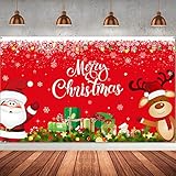 Christmas Backdrop Banner Santa Claus Reindeer Party Background Decoration for Xmas Holiday Photo Booth Photography Props Wall Hanging Decor, 72.8 X 43.3 Inch (Red,Solid-Color Pattern)
