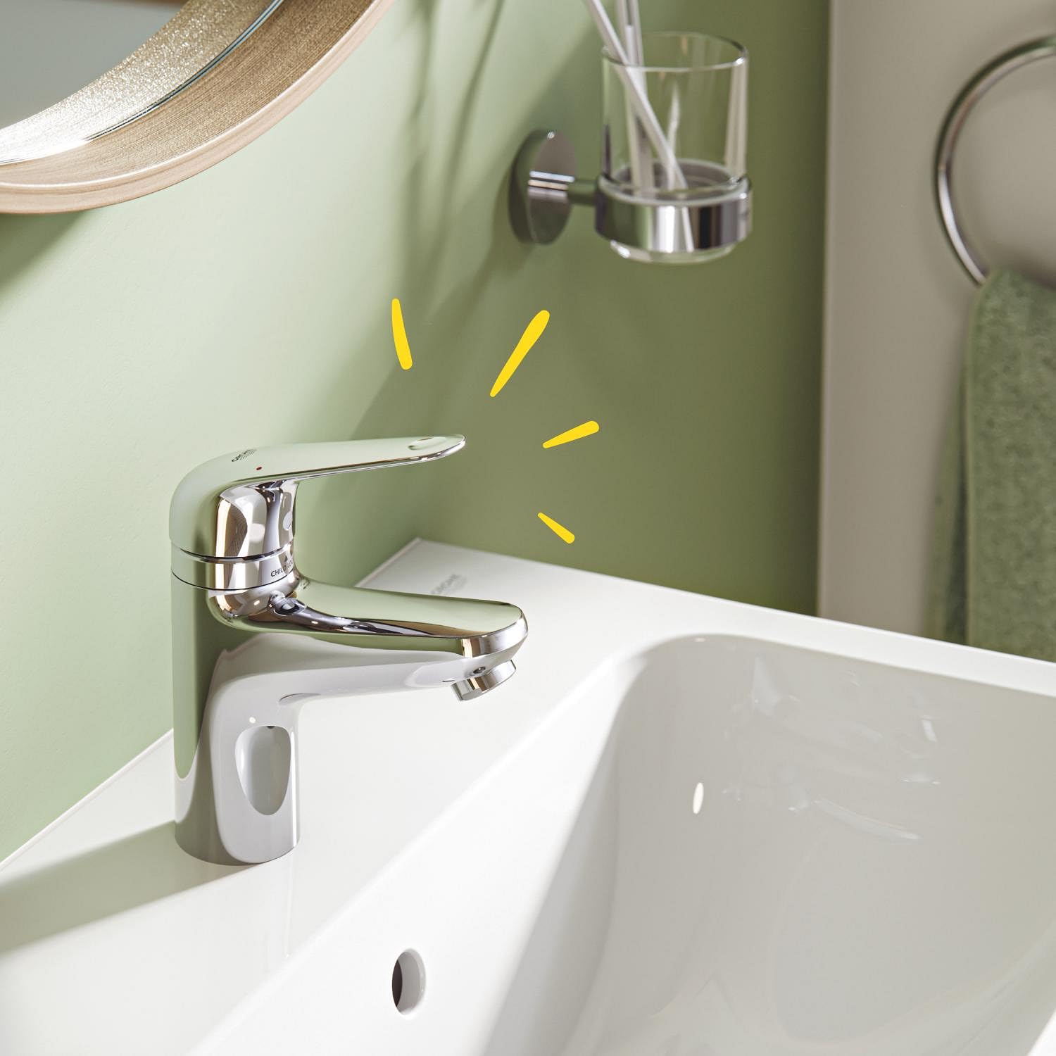GROHE QUICKFIX - SWIFT, Mitigeur lavabo, avec bonde de vidage Clic-Clac, Sécurité enfant, outil de montage fourni, Economie d'eau, Taille S, Chromé, 24319001
