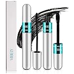 2 Pack 2 in 1 Mascara 5x Longer Waterproof Lash Cosmetics Natural Lengthening and Thickening Effect No Clumping Superstrong Magic 4d Silk Fiber For Vibely Mascara Makeup (2 Pack)