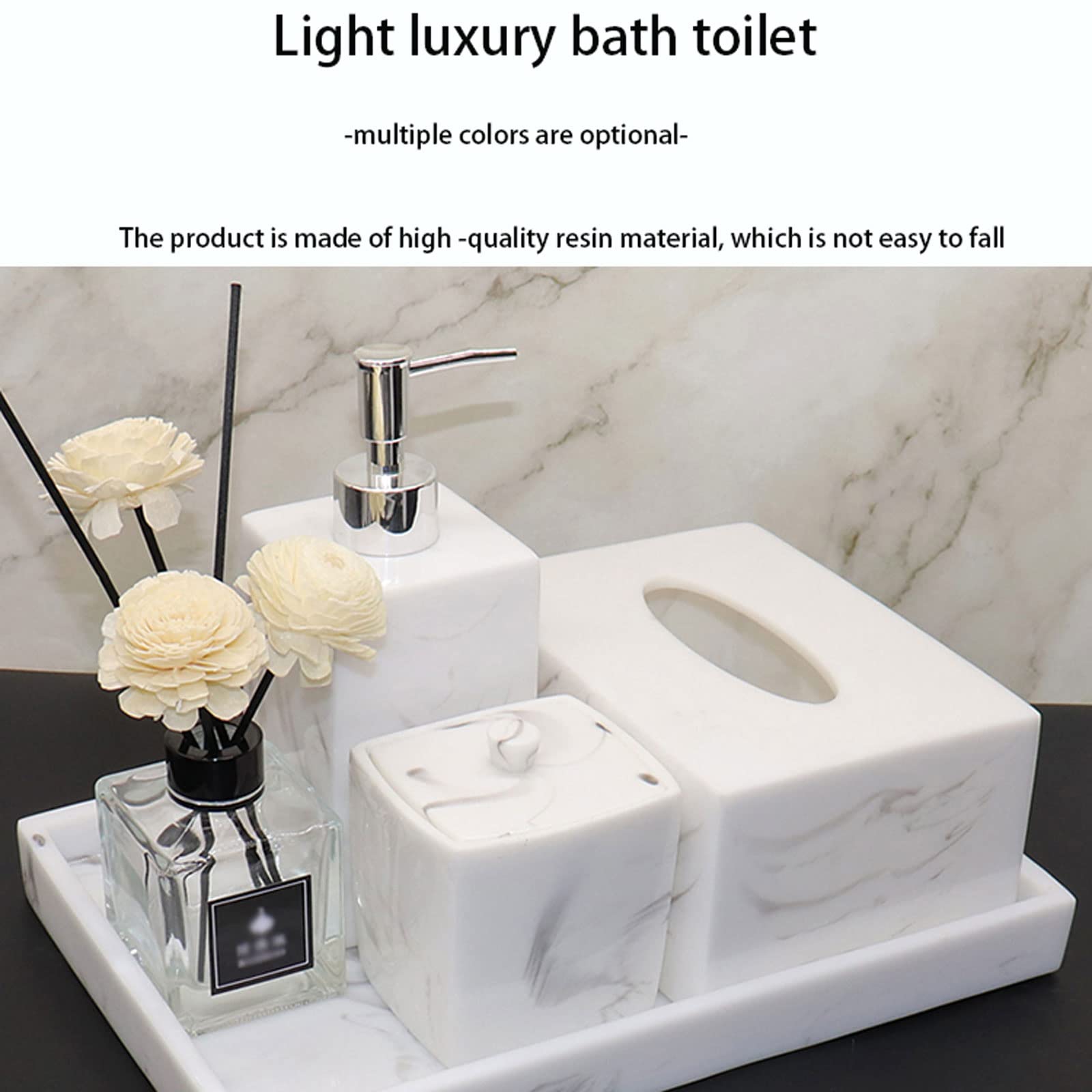 Badezimmer-Zubehör-Sets im Marmor-Design, 6-teiliges Set mit Seifenspender, Zahnbürstenhalter, Badezimmer-Tablett, Becher und Schminktisch-Organizer, Schwarz