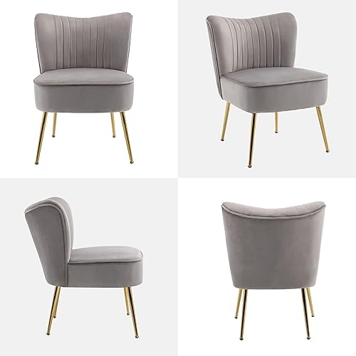 Miniatura 8 de KCC Juego de 2 sillas decorativas modernas tapizadas de terciopelo, sillas de sala de estar de mediados de siglo con patas doradas, cómoda silla sin