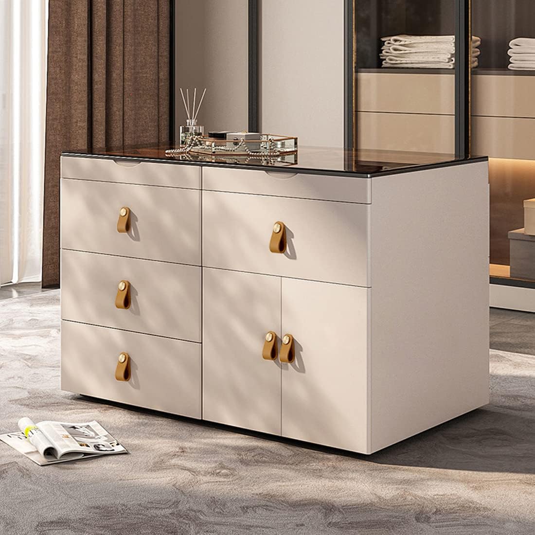 Leather Drawers Pulls Handles, 4 Pack Knobs for Cabinet Dresser Drawers, Soft Closet Door Knobs Upgrade The Look of Furniture, Perfect Replacement of Metal Cabinet Knobs