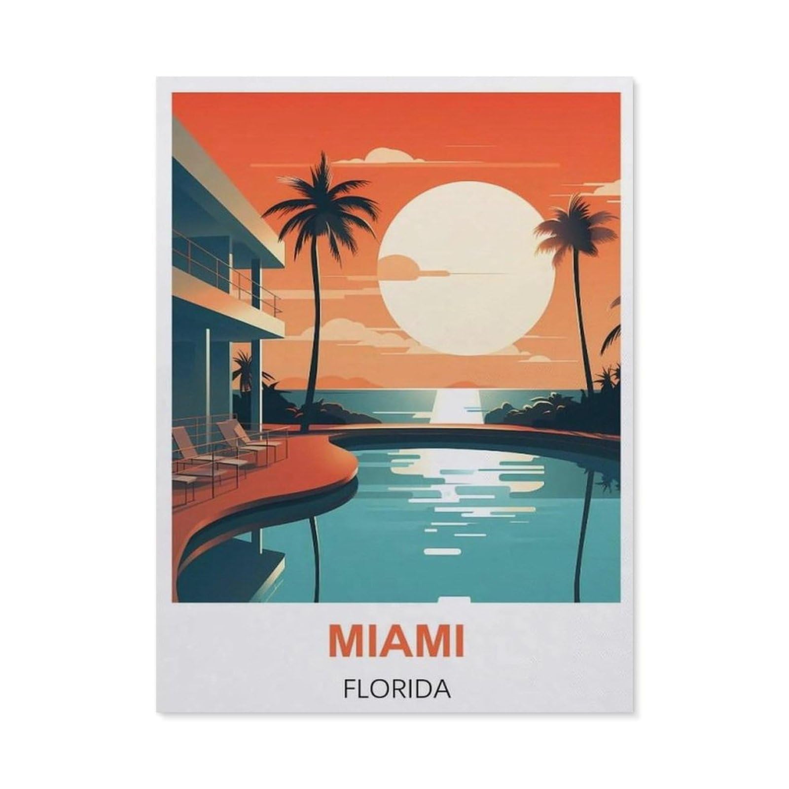 BEAYODKP DIY Diamond Painting，Miami Florida Vintage Travel Posters，Cross Stitch Full Drill 5D Embroidery Mosaic Wall Decor Art（30 x 40 cm/11.81 x 15.74 inches）-BW55