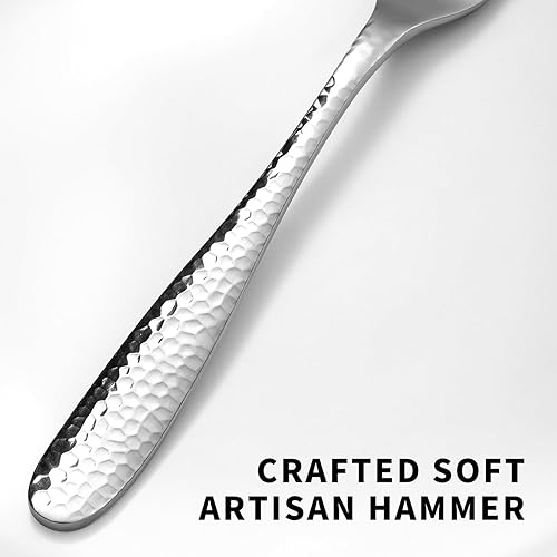 Miniatura 3 de Juego de cubiertos martillados de 20 piezas para 4, juego de cubiertos de acero inoxidable 1810 con mango texturizado, juego de cubiertos