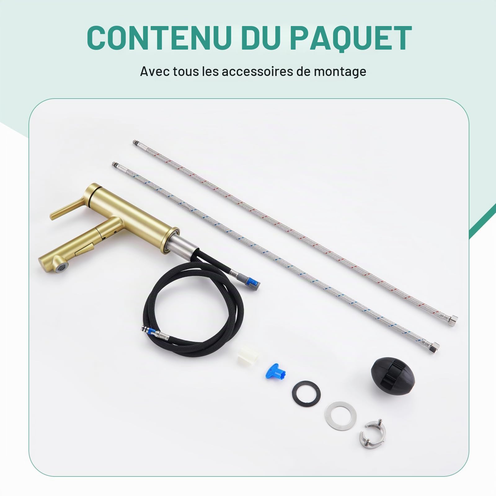 Faustina Robinet Salle de Bain pour Lavabo avec Douchette Extractible, Mitigeur Monocommande Monotrou, Or