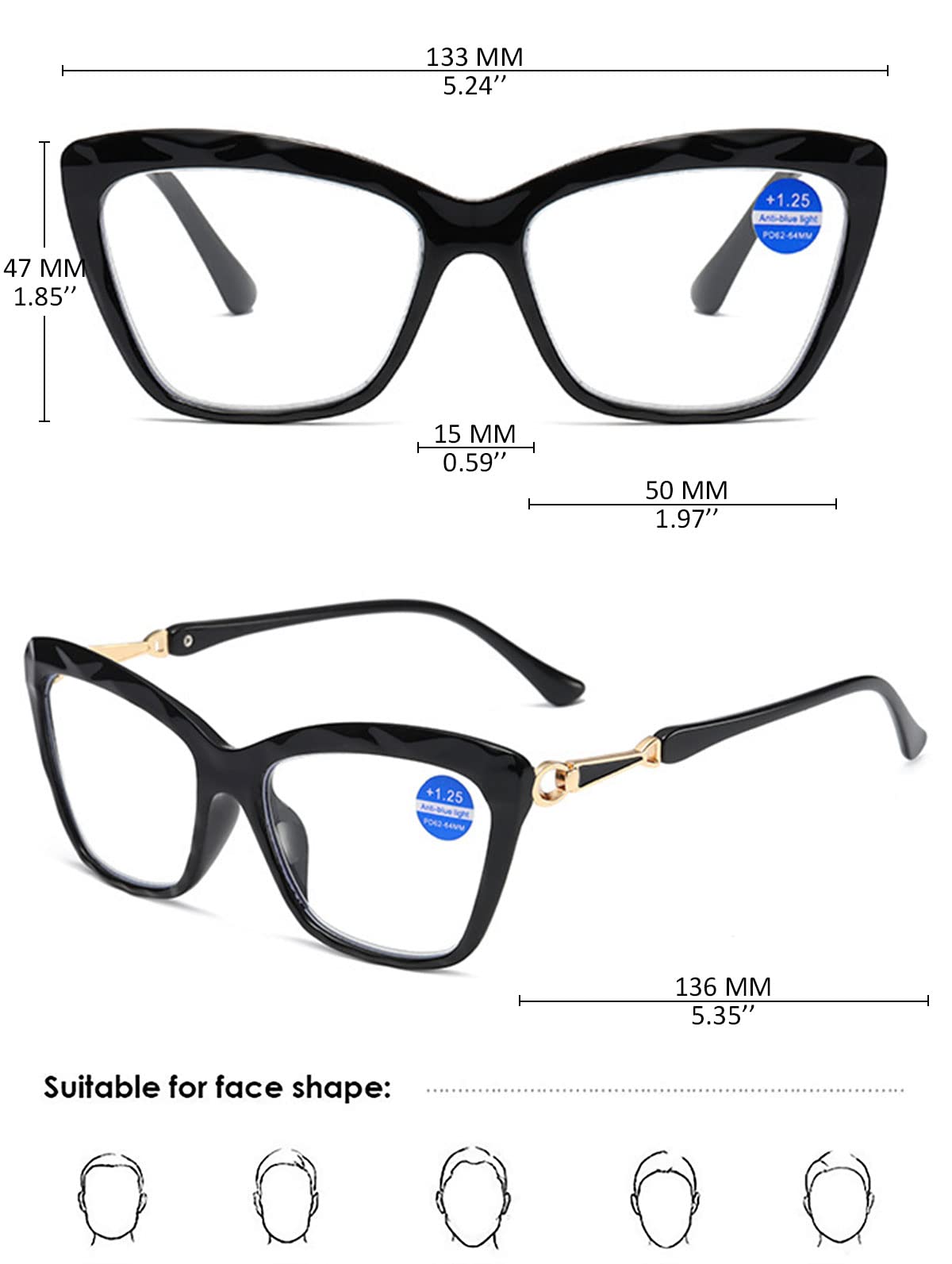 KOOSUFA Moda Occhi di Gatto Anti Luce Blu Occhiali Da Lettura Donna Cateye Occhiali Con Montatura In Corno Computer Lettori +1.0 +1.25 +1.5 +1.75 +2.0 +2.5 +3.0