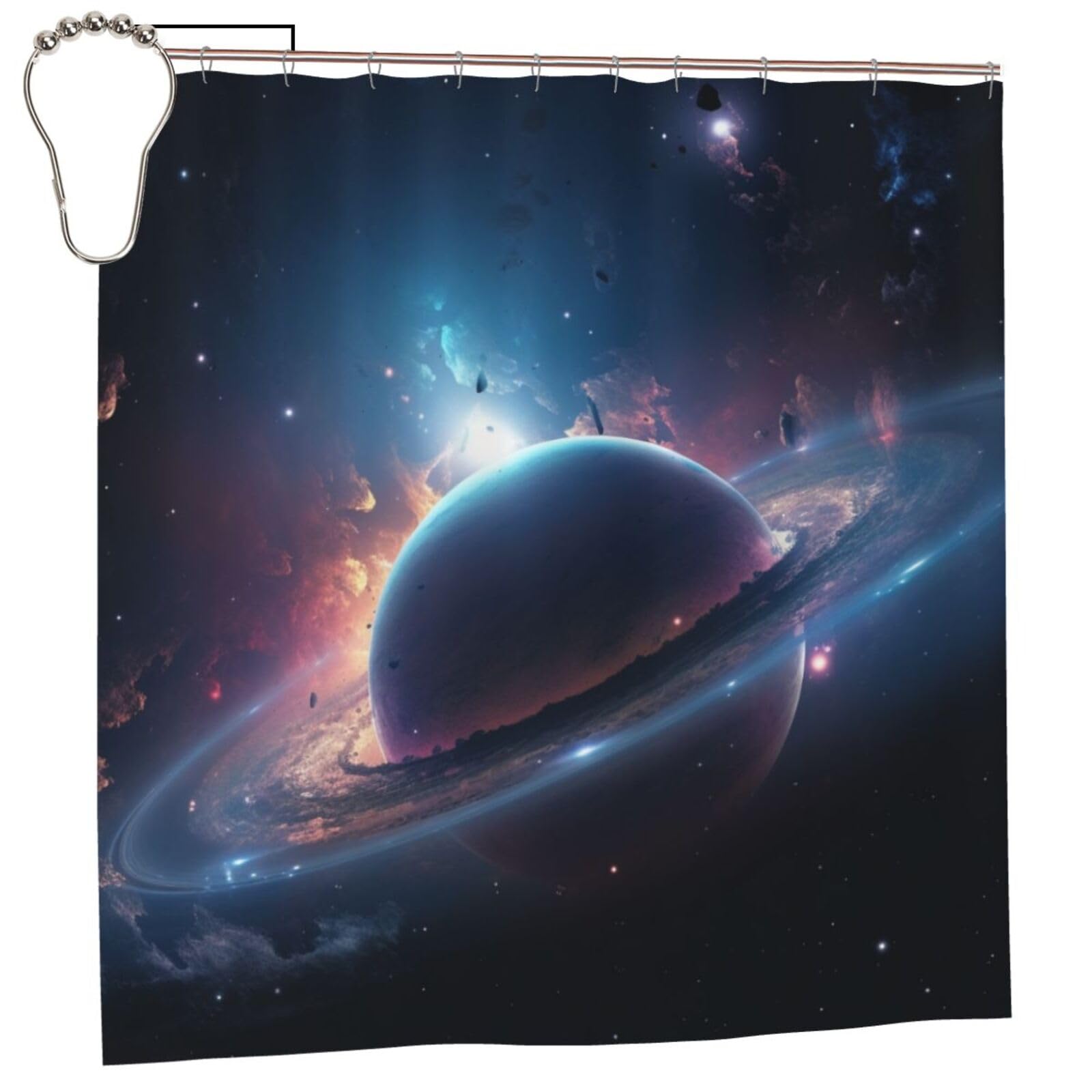 BWWHCCTI Space Planet Printed Shower Curtain With 12 Iron Hooks Opaque Quick Drying Waterproof Shower Curtains Sets For Bathroom 183x183 CM