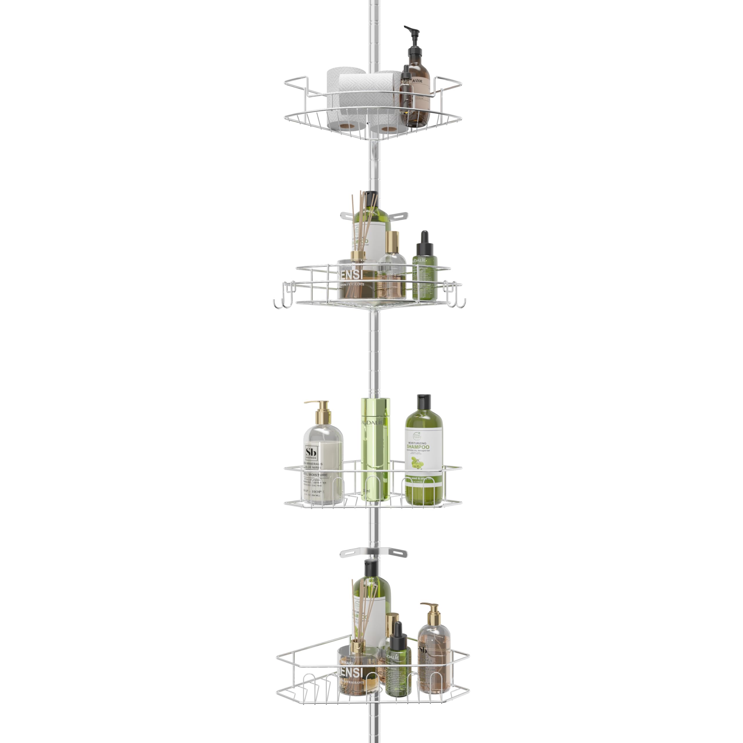 MATONELL Tension Pole Corner Shower Caddy with 4 Adjustable Baskets Height Adjustable Bath Organizer Rust-Resistant Metal Storage for
