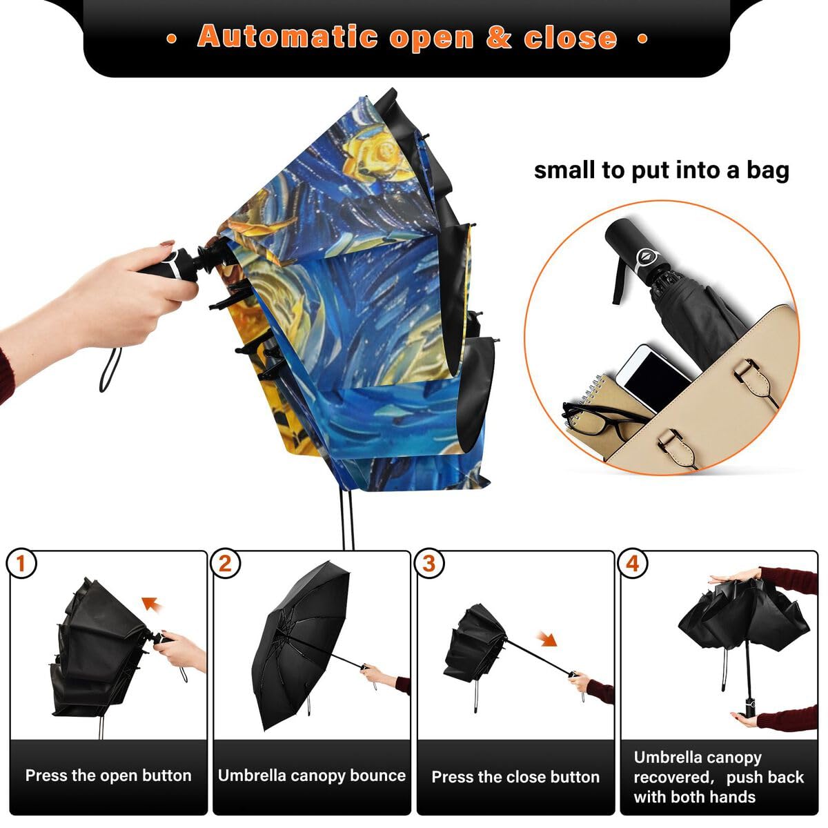 ALAZA Parapluie pliant inversé à ouverture automatique et compact - Grand parapluie portable pour la pluie, le soleil et les UV - Coupe-vent