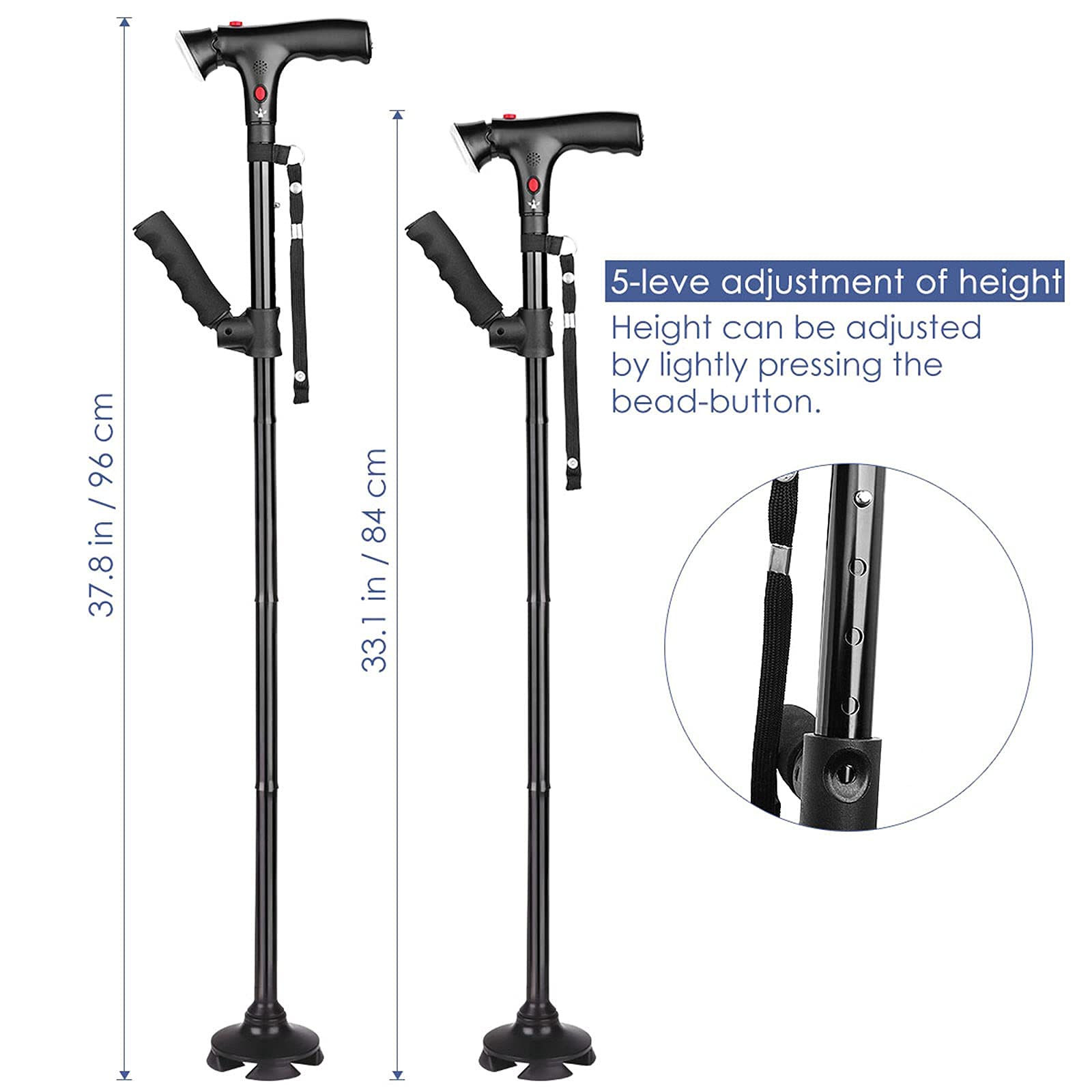 Bastón plegable, bastón ligero de aleación de aluminio para personas mayores, muleta ajustable de viaje con luz LED para personas mayores con artritis discapacitadas, equilibrio especial Star of Light