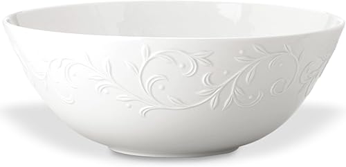 Lenox Opal Innocence, charola sopera tallada, cubierta con cucharón, 1014pulgadas, Bol para servir grande, Blanco
